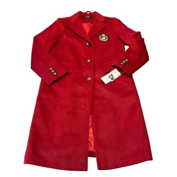 NWT $300 Lauren Ralph Lauren Red Chest Crest Patch Wool-Blend Coat, Sz 8 - Picture 9 of 12
